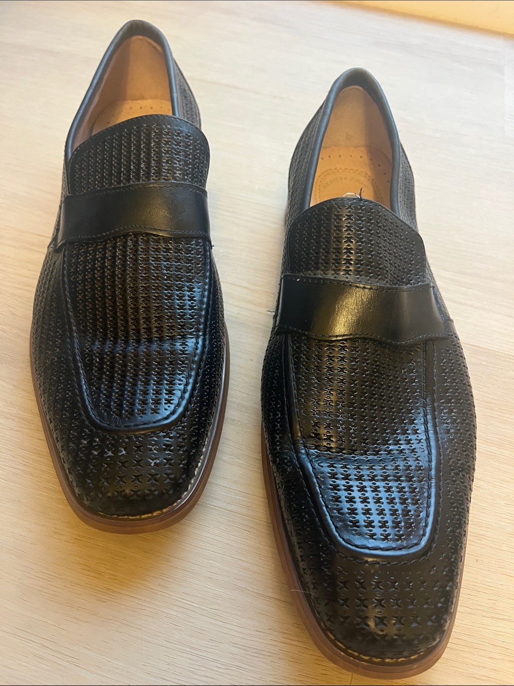 Stacy Adams Black Embossed Leather Loafers Vintage Dad Shoe Y2K 9.5 - Picture 2 of 8